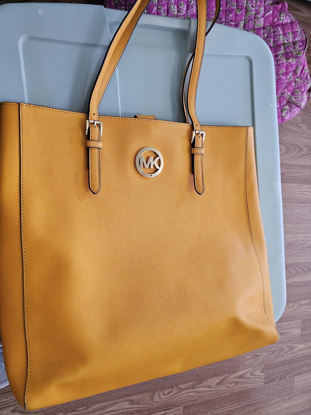 Michael Kors Mustard Leather Tote Bag - MK Logo